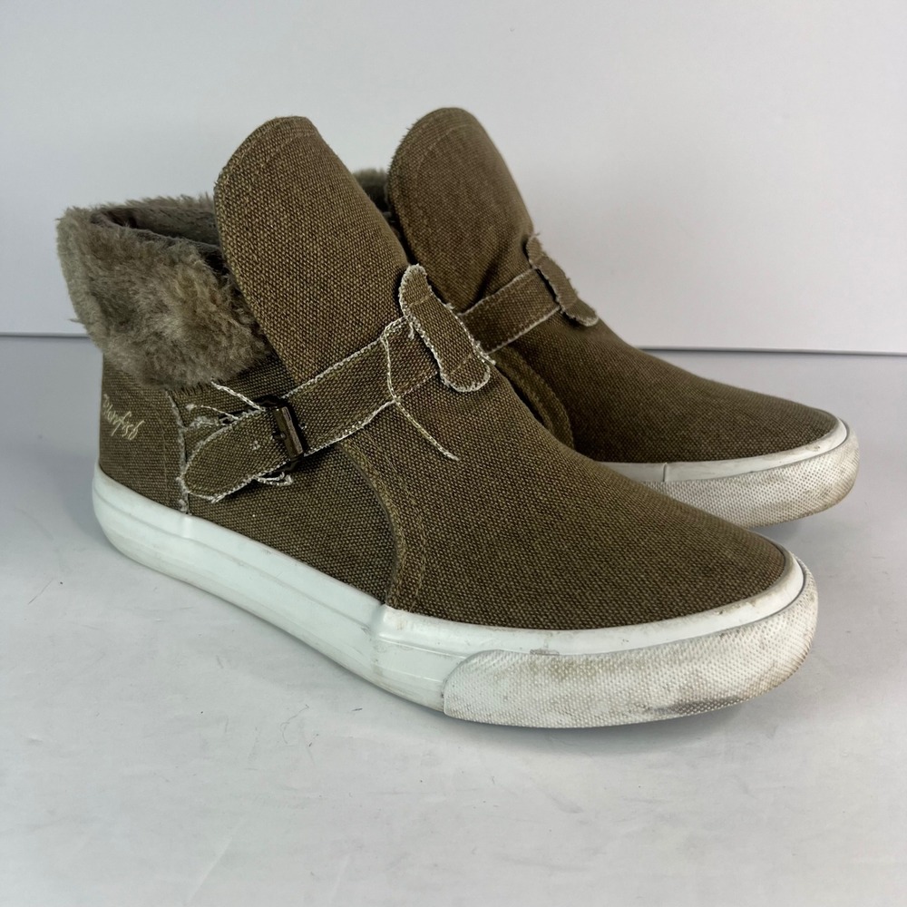 Blowfish Malibu Women Olive Brown‎ Canvas Faux Fur High Top Sneakers 7.5 Fashion